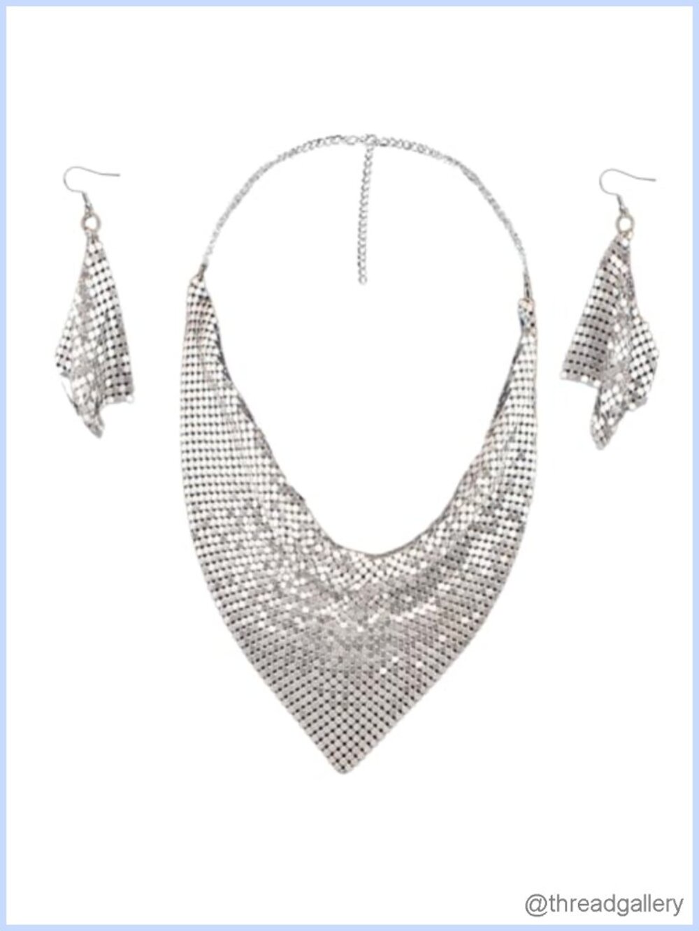 Shiny Metal Alloy Triangular Scarf Necklace with Earrings Set, Adjustable